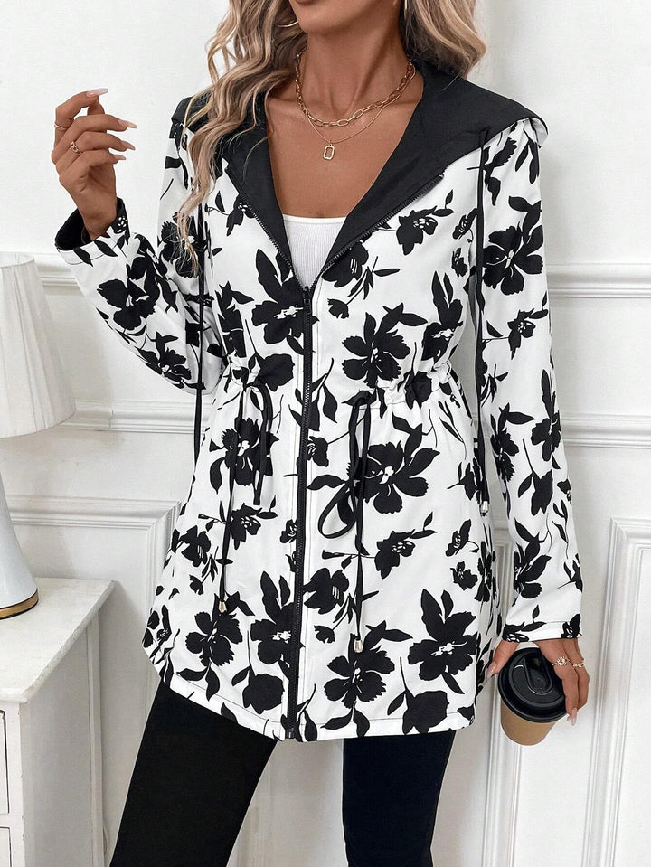 Bold Hooded Jacket with Contrast Hood and Drawstring Waist