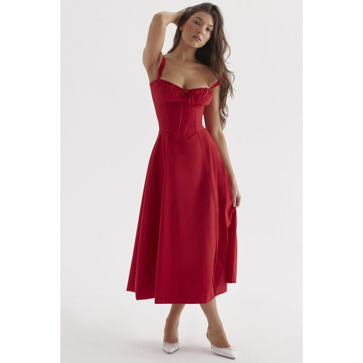 OPRAH™ - Casual Lace-Up Square Neck Midi Dress