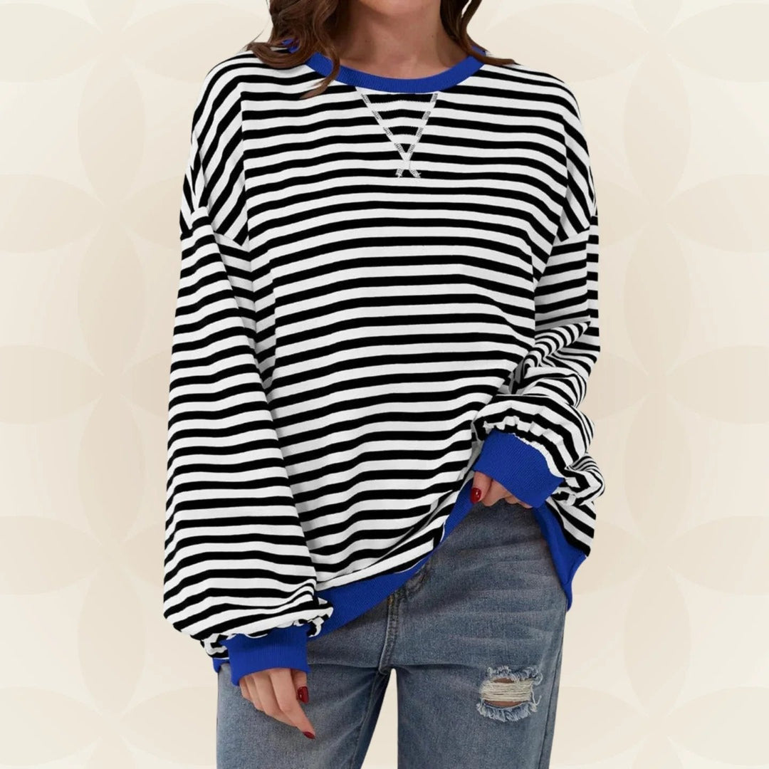 Oversized Striped Sweatshirt with Contrast Trim