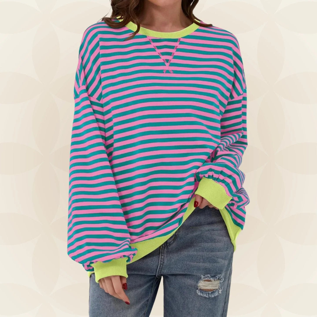 Oversized Striped Sweatshirt with Contrast Trim