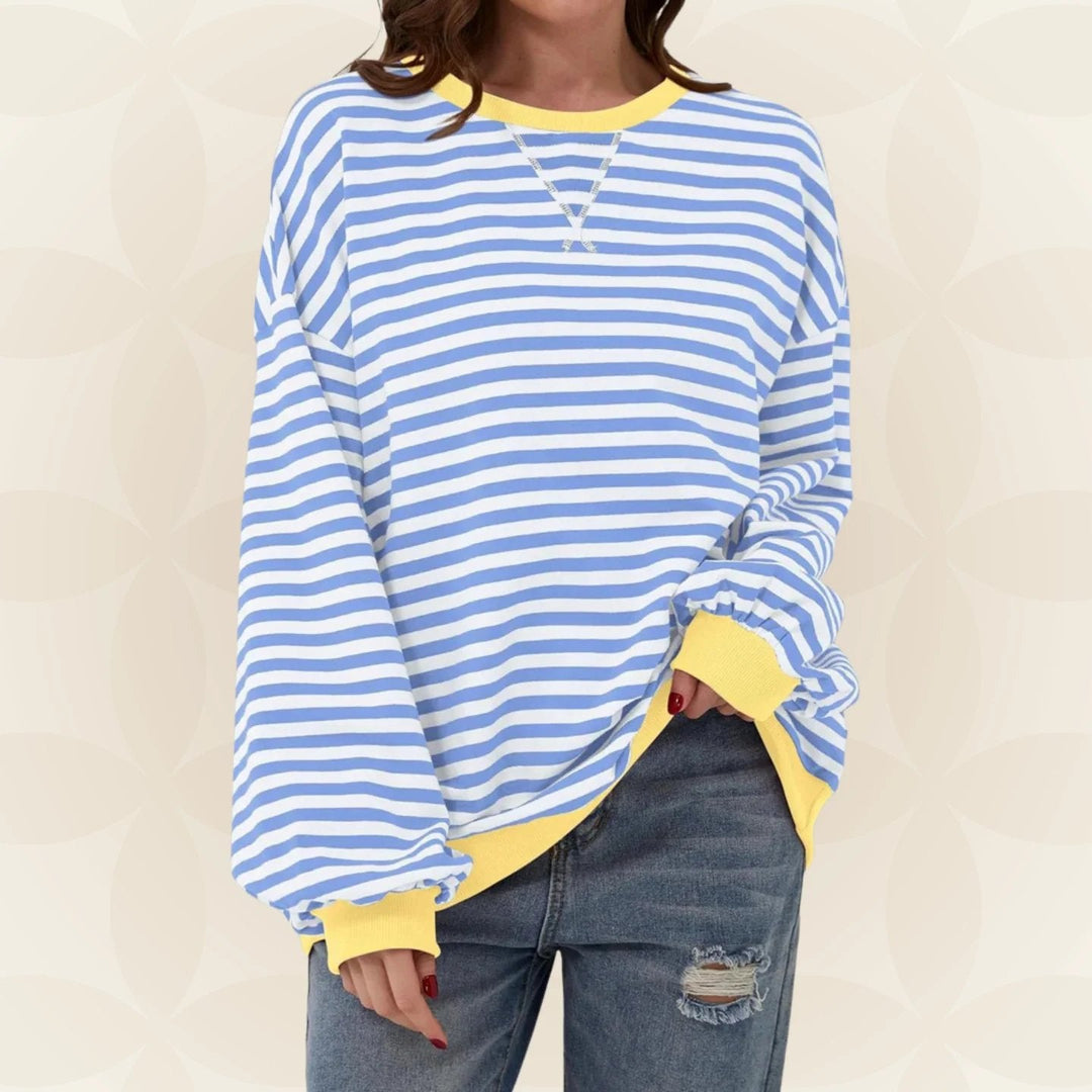 Oversized Striped Sweatshirt with Contrast Trim