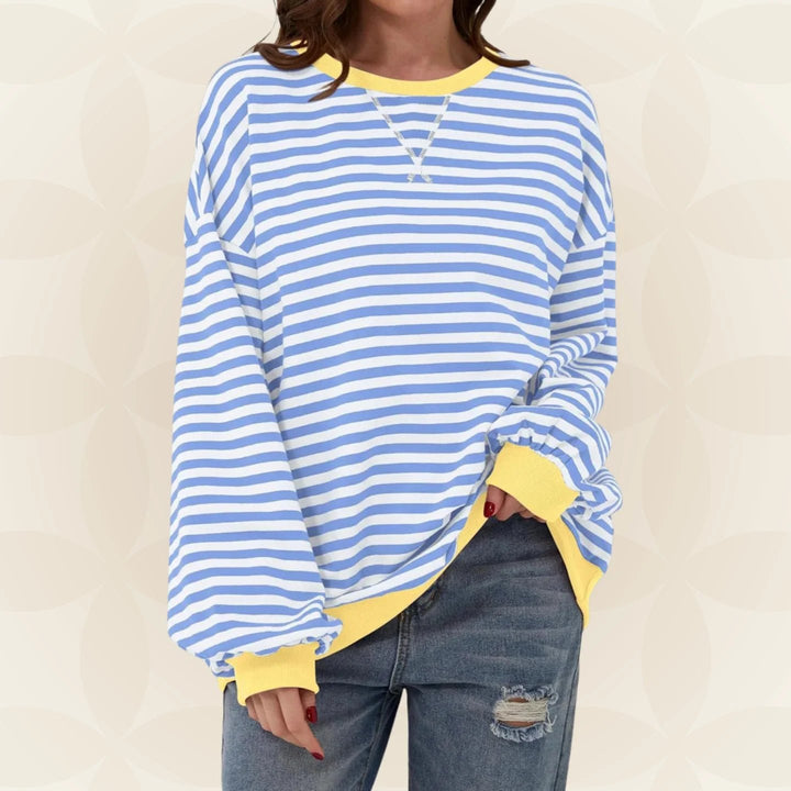 Oversized Striped Sweatshirt with Contrast Trim