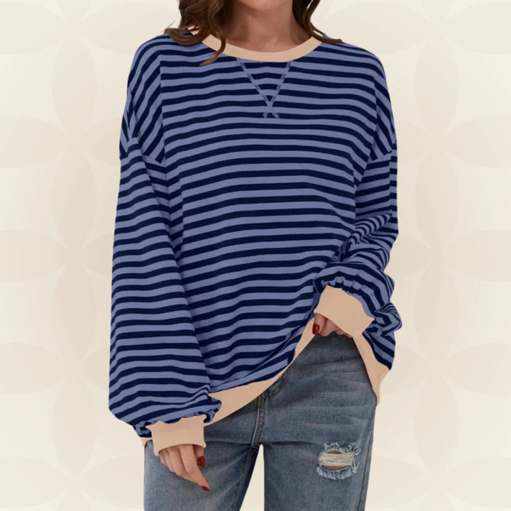 Oversized Striped Sweatshirt with Contrast Trim