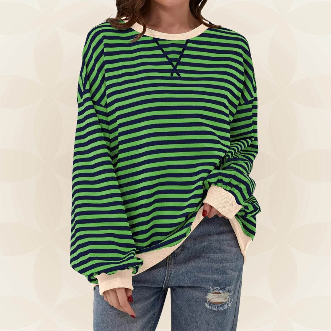 Oversized Striped Sweatshirt with Contrast Trim