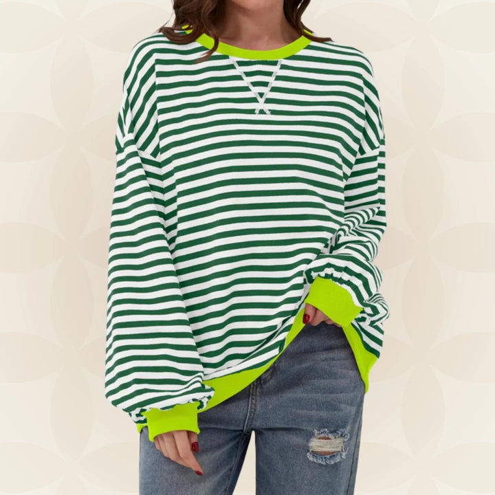 Oversized Striped Sweatshirt with Contrast Trim