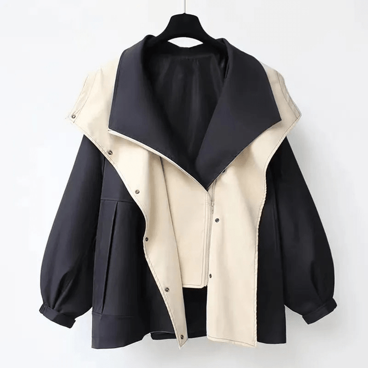 Oversized Windbreaker Jacket with Contrast Lining and Puff Sleeves