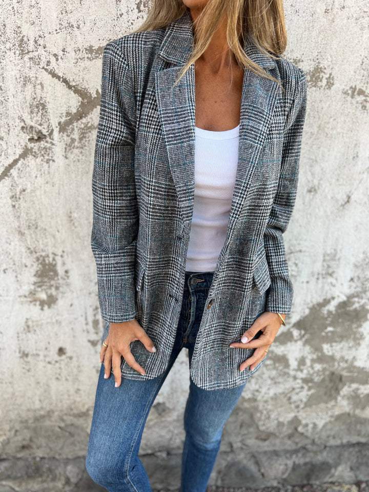 Relaxed Fit Check Blazer with Plaid Pattern
