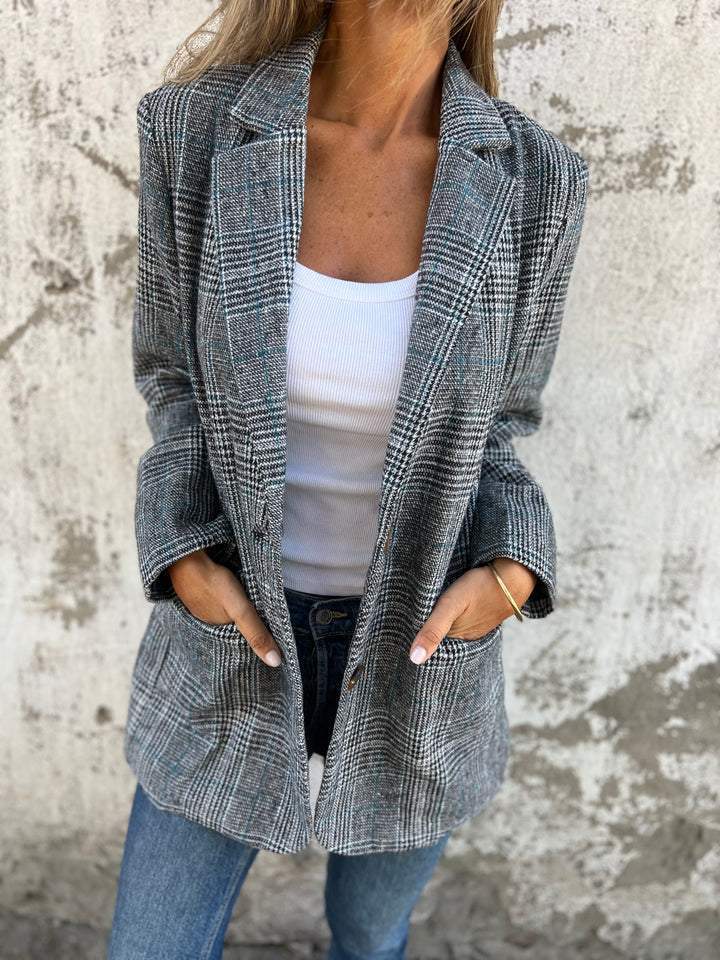 Relaxed Fit Check Blazer with Plaid Pattern