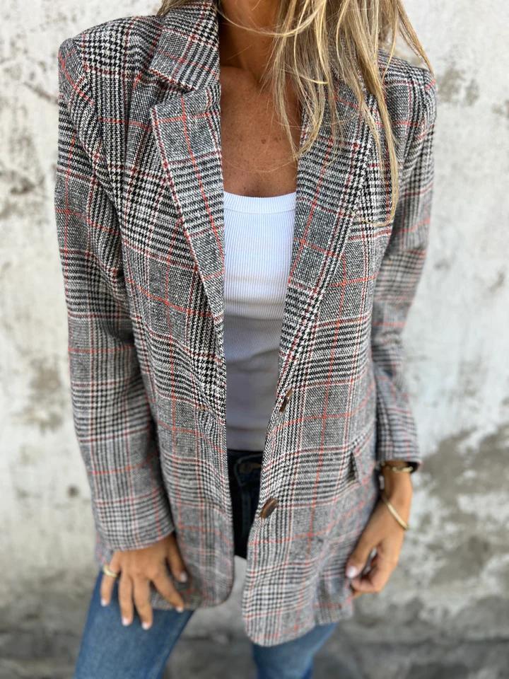 Relaxed Fit Check Blazer with Plaid Pattern