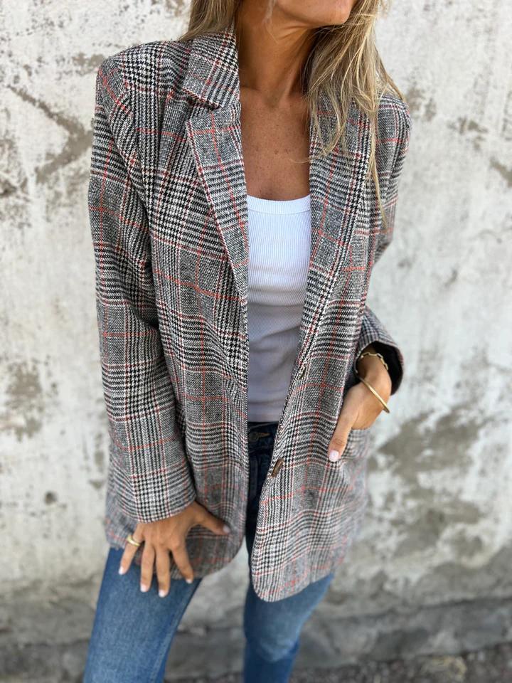 Relaxed Fit Check Blazer with Plaid Pattern