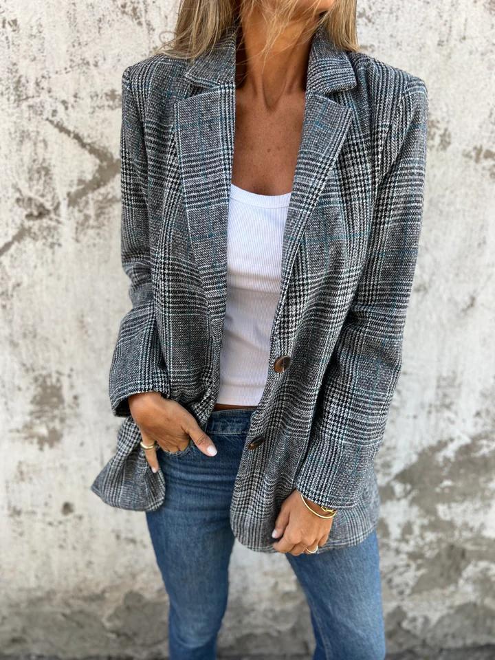 Relaxed Fit Check Blazer with Plaid Pattern