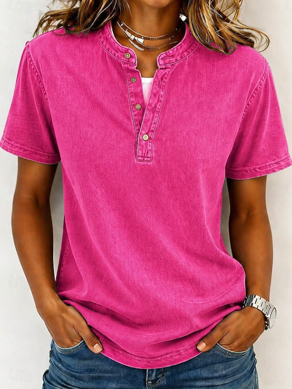 Relaxed Fit Short Sleeve Henley T-Shirt in Washed Cotton
