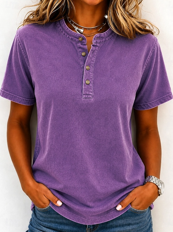 Relaxed Fit Short Sleeve Henley T-Shirt in Washed Cotton