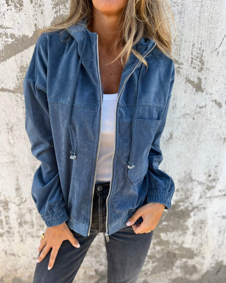 Relaxed Hooded Corduroy Jacket with Chest Pocket