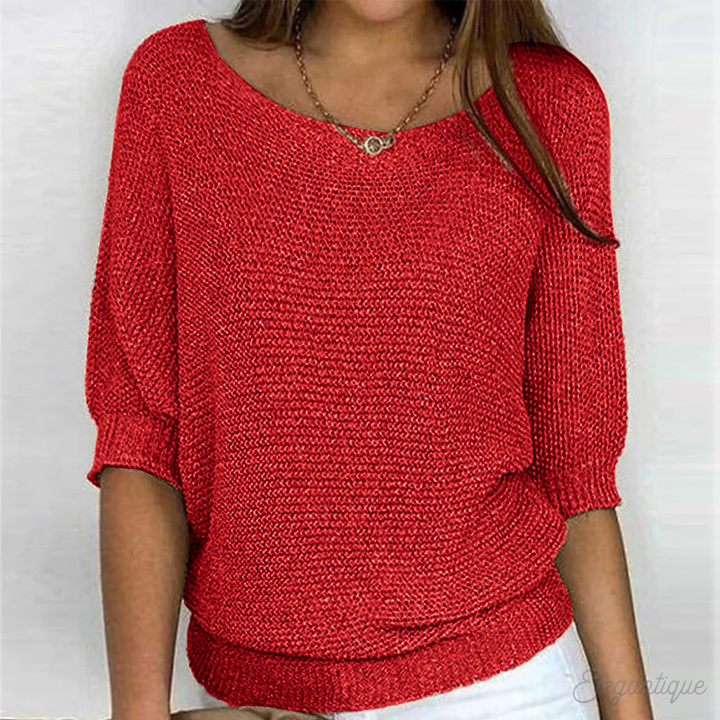 Relaxed Knit Sweater with Wide Sleeves and Round Neck