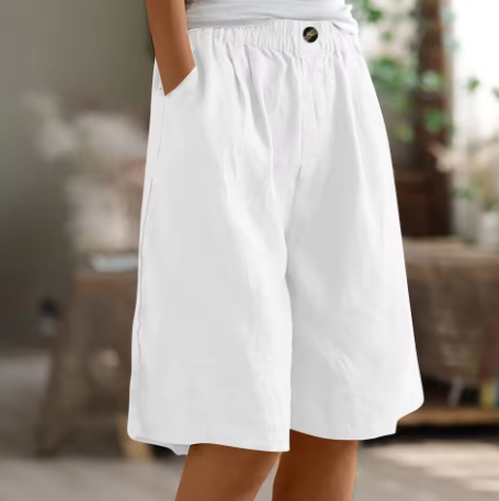 Relaxed Linen Shorts with Elastic Waist and Side Pockets