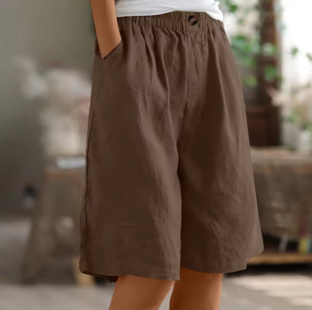 Relaxed Linen Shorts with Elastic Waist and Side Pockets