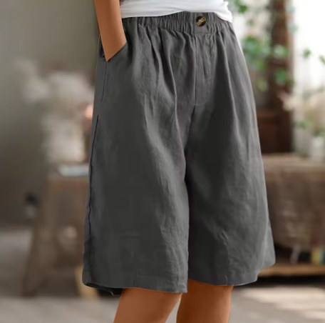 Relaxed Linen Shorts with Elastic Waist and Side Pockets