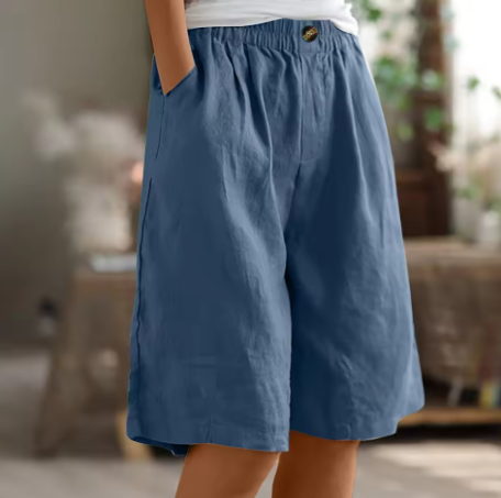 Relaxed Linen Shorts with Elastic Waist and Side Pockets