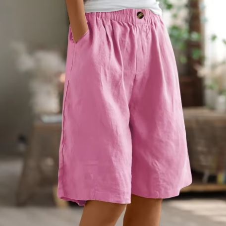 Relaxed Linen Shorts with Elastic Waist and Side Pockets