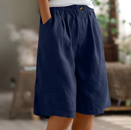 Relaxed Linen Shorts with Elastic Waist and Side Pockets