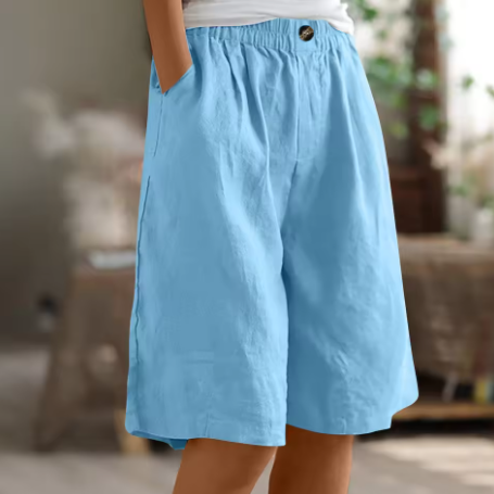 Relaxed Linen Shorts with Elastic Waist and Side Pockets