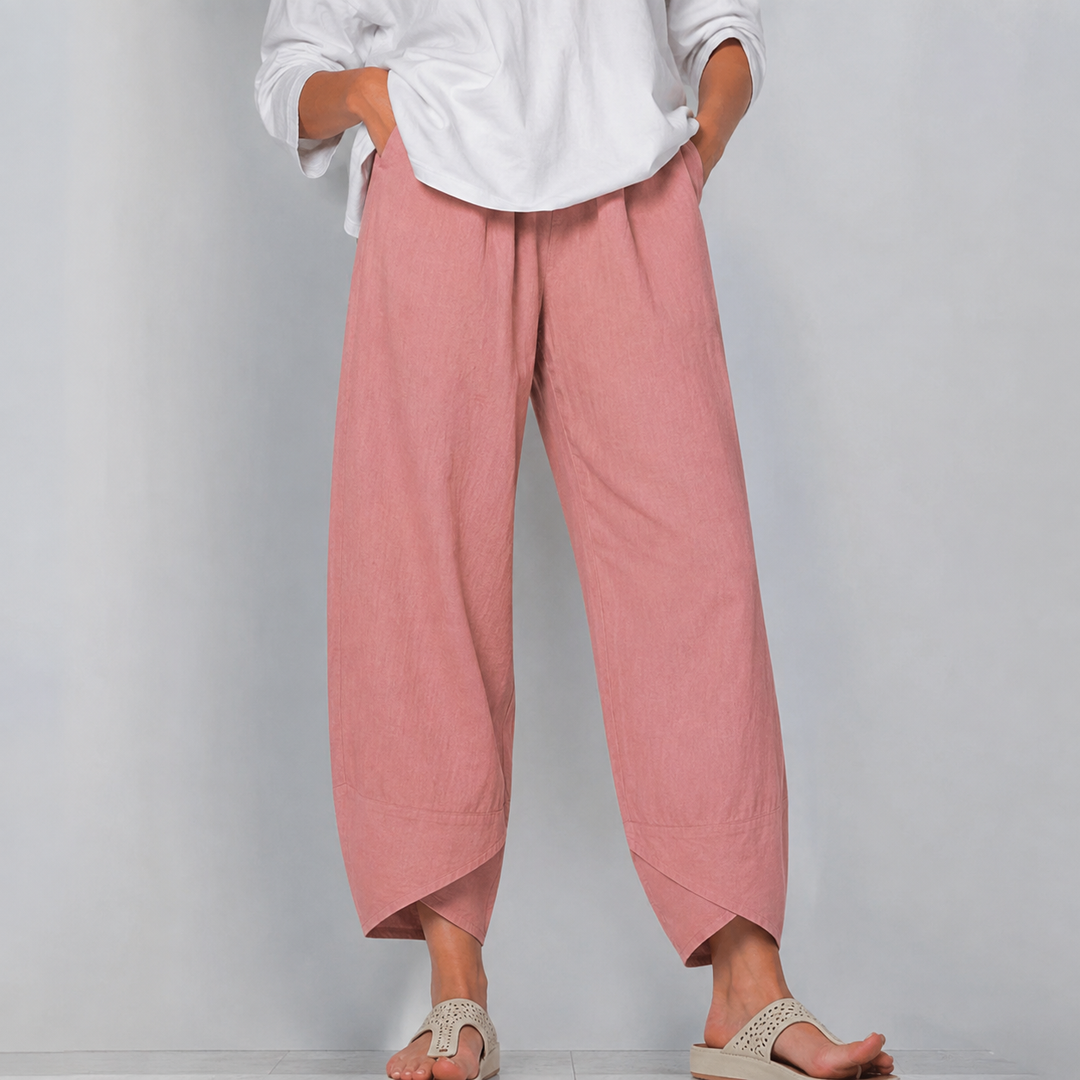 Relaxed Linen Wide Leg Trousers with Asymmetric Hem