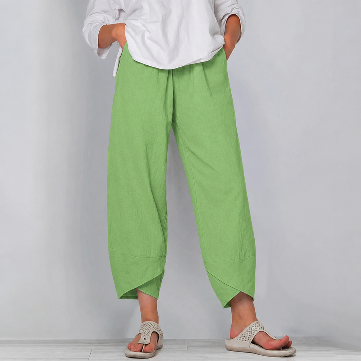 Relaxed Linen Wide Leg Trousers with Asymmetric Hem