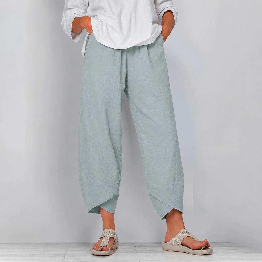 Relaxed Linen Wide Leg Trousers with Asymmetric Hem