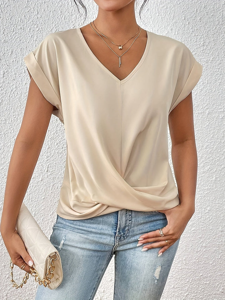 Relaxed Top with Twist Front Detail and V-Neckline