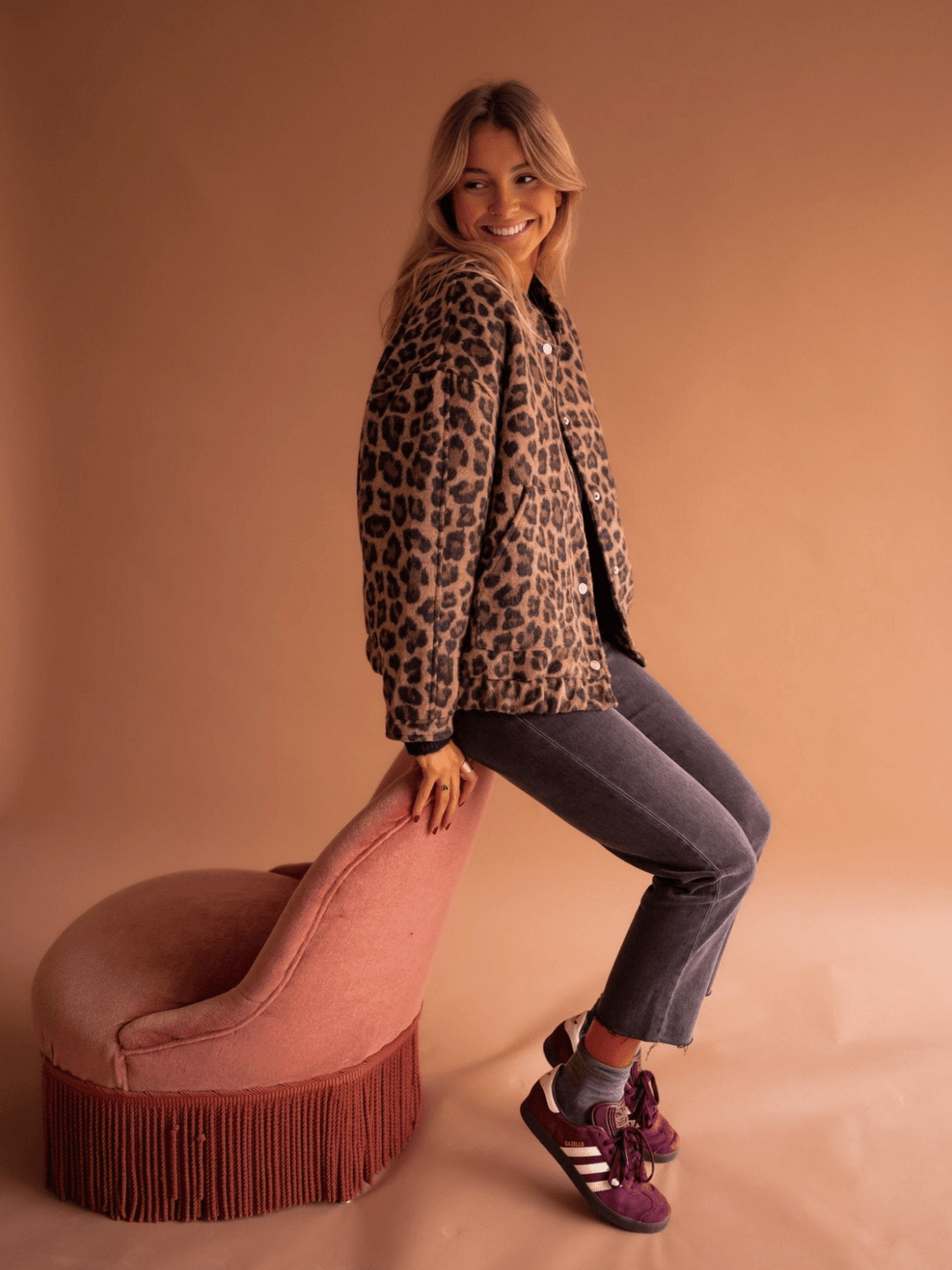 Relaxed fit Leopard Print Teddy Fleece Jacket