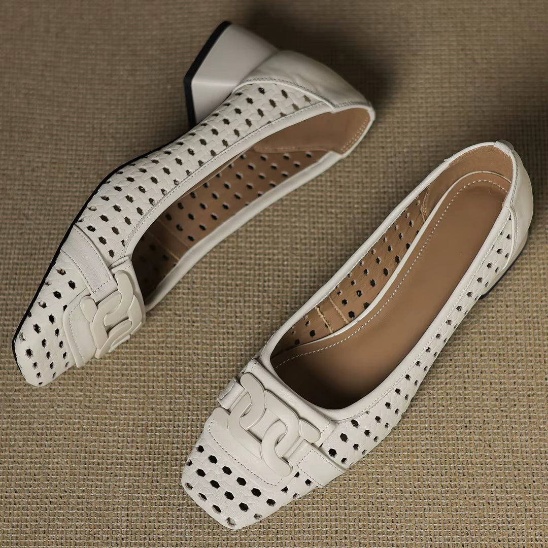 Dorothea | Woven Leather Square-Toe Heels