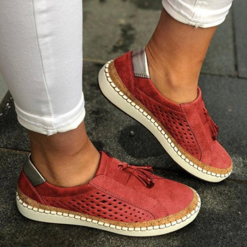Slip On Sneakers with Tassel Detail and Perforated Upper