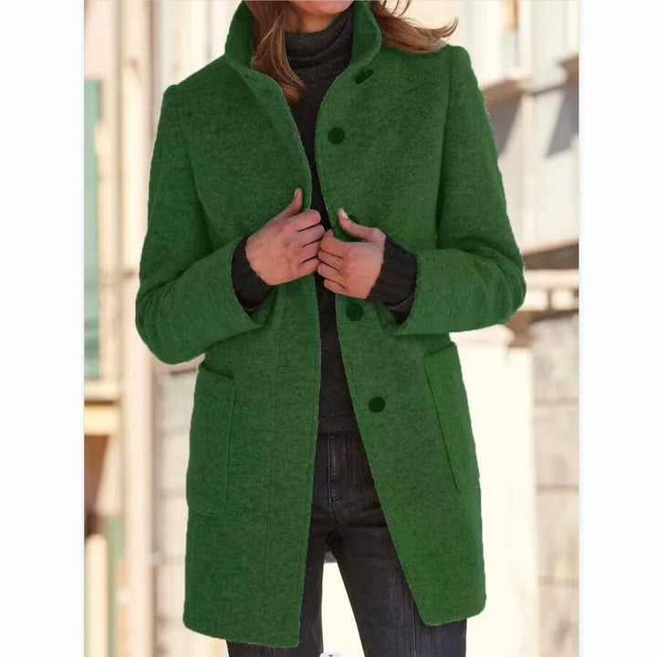 Wool Coat with Stand Collar and Patch Pockets
