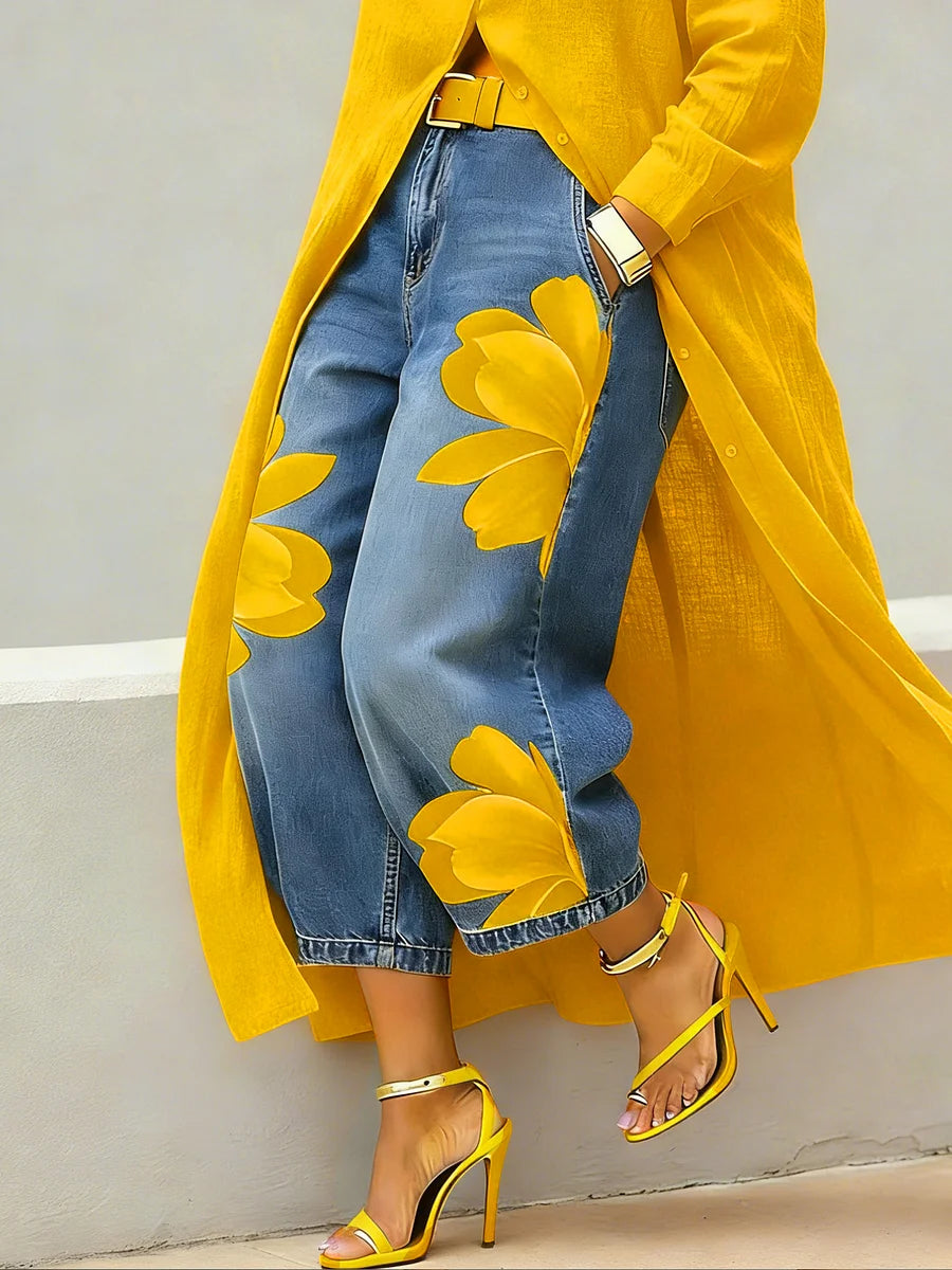 Christine | Shirt Dress and Floral Jeans Set