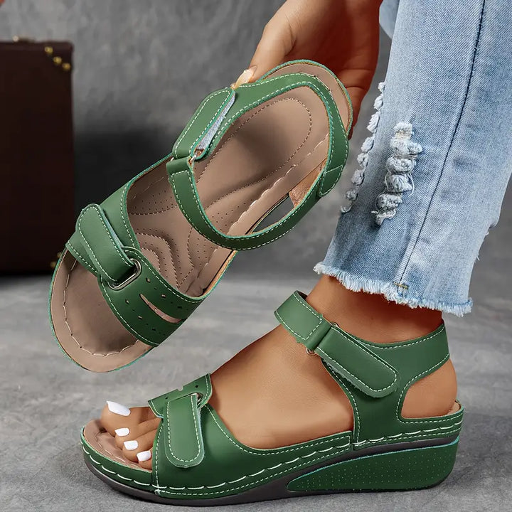 Comfortable Wedge Sandals with Velcro Ankle Strap and Cushioned Footbed