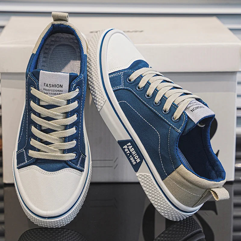 Men's Breathable Lace-Up Skate Trainers with Flexible Sole Blue
