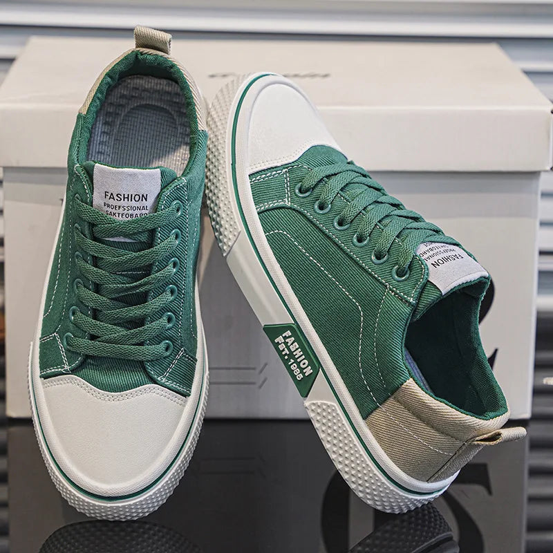 Men's Breathable Lace-Up Skate Trainers with Flexible Sole Green