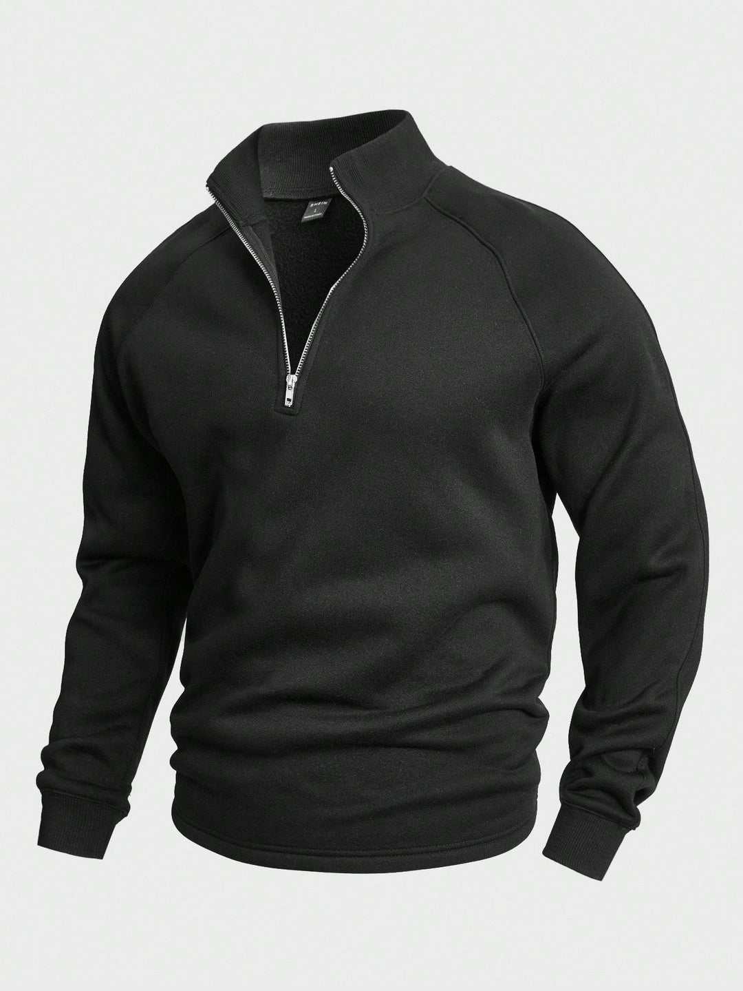 Men's Casual Half Zip Pullover Jumper with Relaxed Fit Black