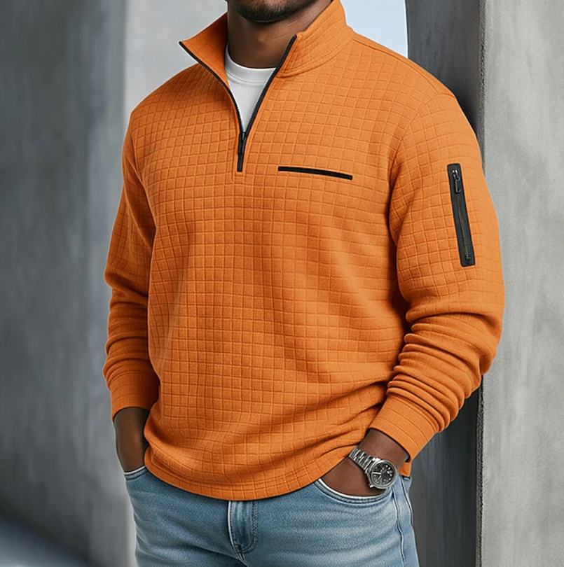 Men's Casual Long Sleeve Waffle Jumper with Relaxed Fit Orange