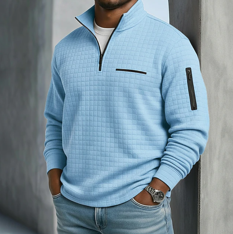 Men's Casual Long Sleeve Waffle Jumper with Relaxed Fit Blue