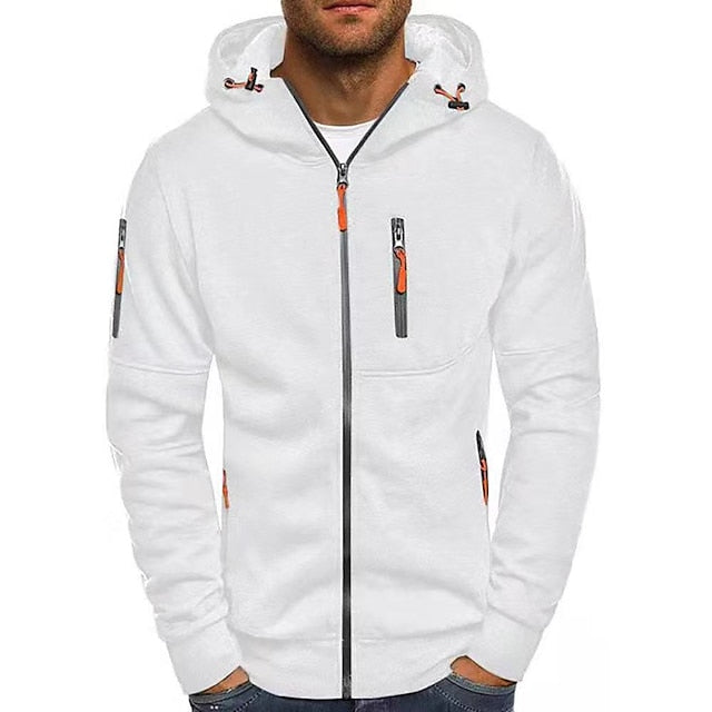Men's Classic Hoodie with Double Layer Hood and Front Pockets White