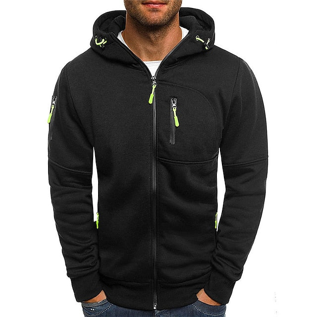 Men's Classic Hoodie with Double Layer Hood and Front Pockets Black