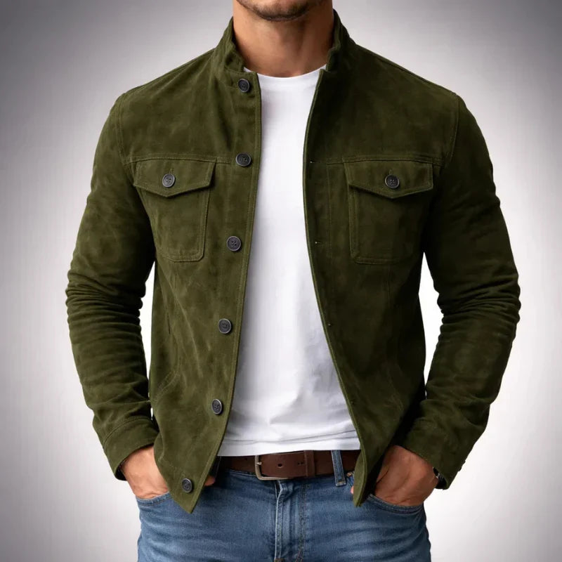 Men's Classic Military Style Jacket with Chest Flap Pockets Green