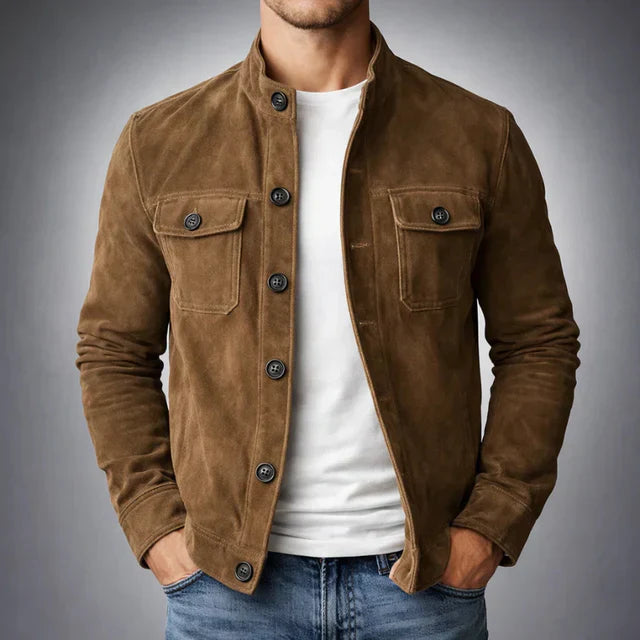 Men's Classic Military Style Jacket with Chest Flap Pockets Brown