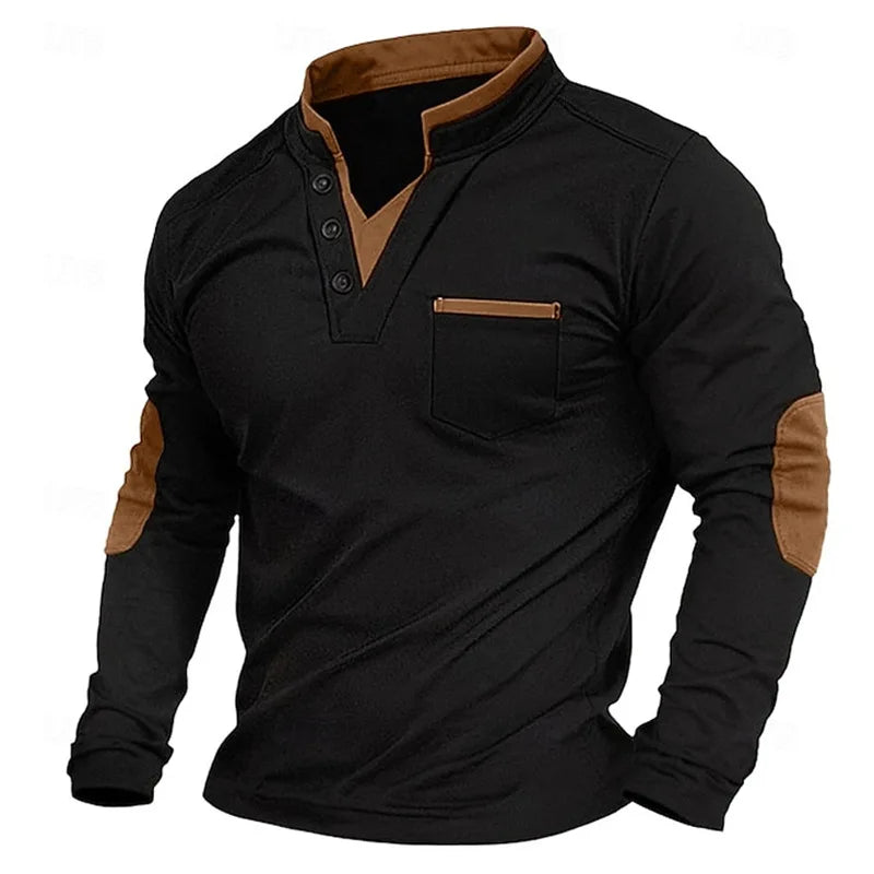 Men's Classic V-Neck Sweatshirt with Relaxed Fit Brown