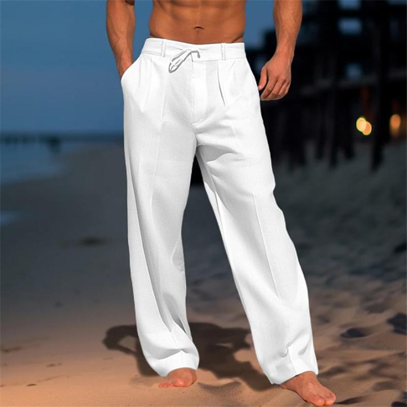 Men's Classic Wide Leg Trousers with Drawstring Waist White