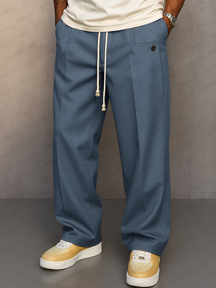 Men's Essential Straight Leg Trousers with Drawstring Waist Blue