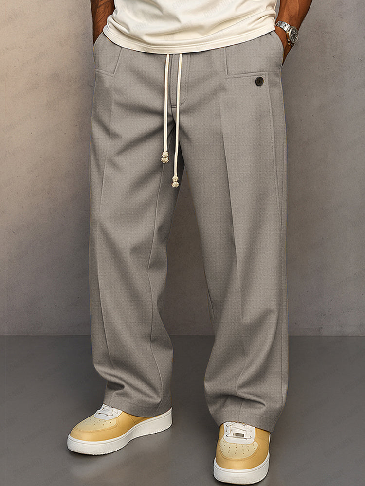 Men's Essential Straight Leg Trousers with Drawstring Waist Light Grey