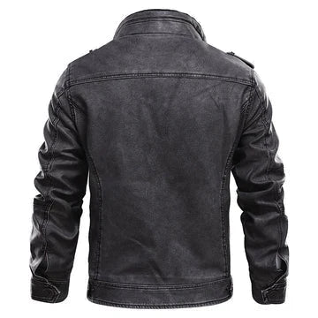 Men's Faux Leather Biker Jacket with Zip Pockets